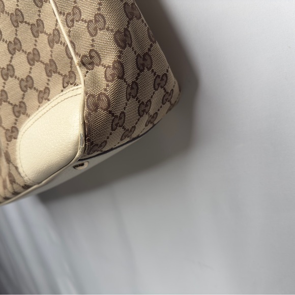 ❌SOLD❌Gucci GG Canvas Ribbon Tote Bag, Shoulder Bag Purse Leather Khaki Beige - Picture 10 of 13